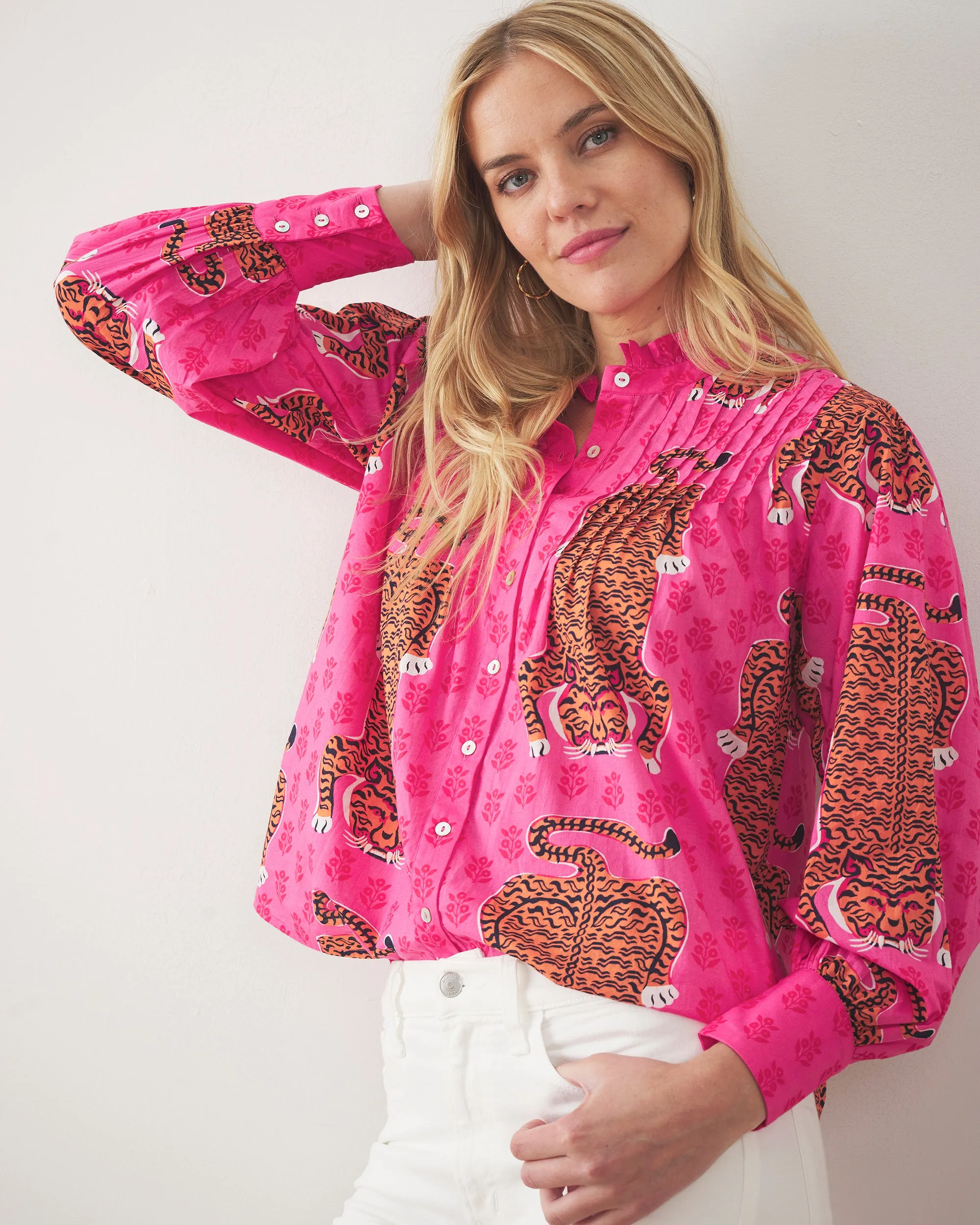 Siberian Stripes - On a Whim Blouse - Neon Rose sold by Printfresh product image thumbnail 4