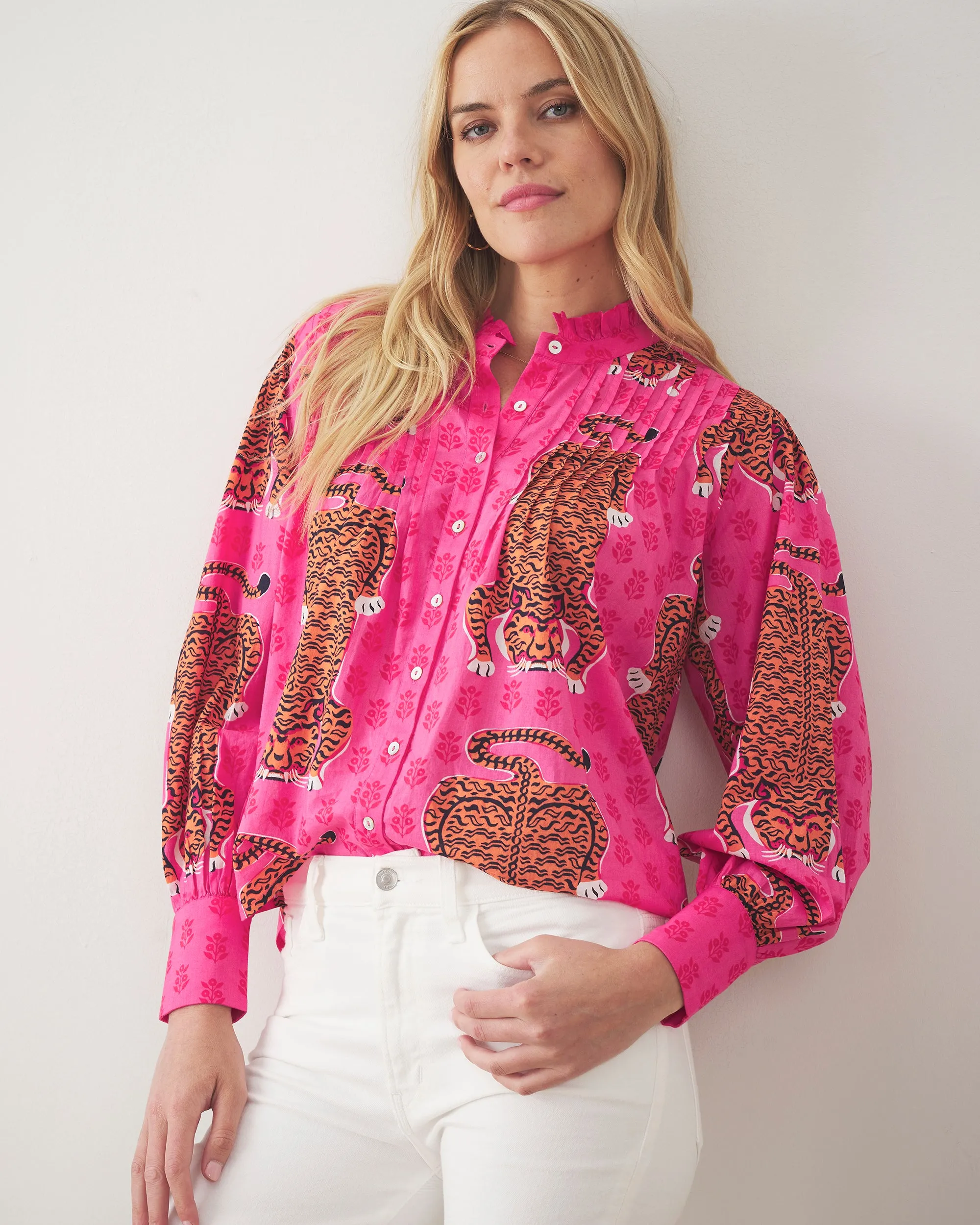 Siberian Stripes - On a Whim Blouse - Neon Rose sold by Printfresh
