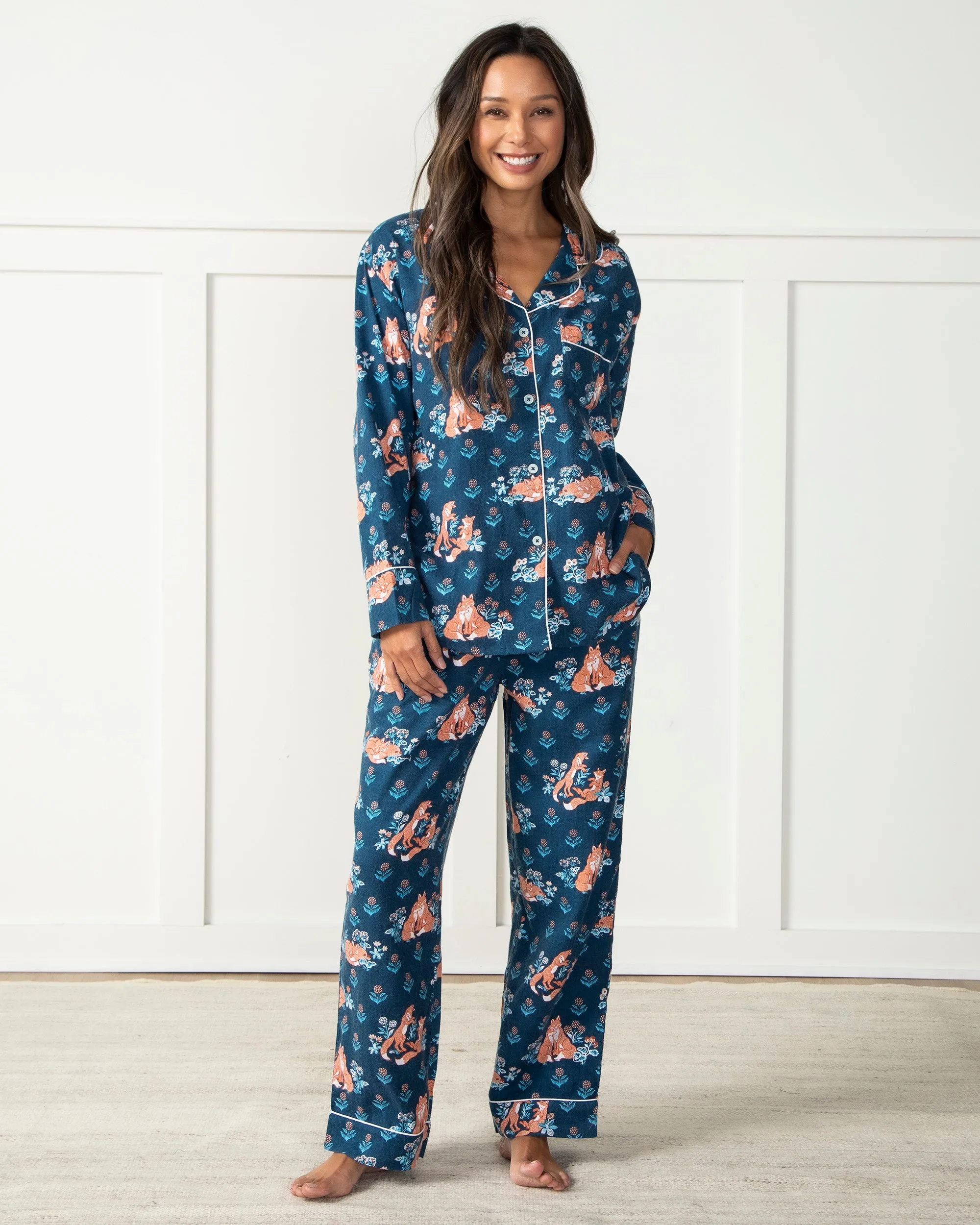 Fox Friends - Flannel Long PJ Set - Time for Bed Blue sold by Printfresh