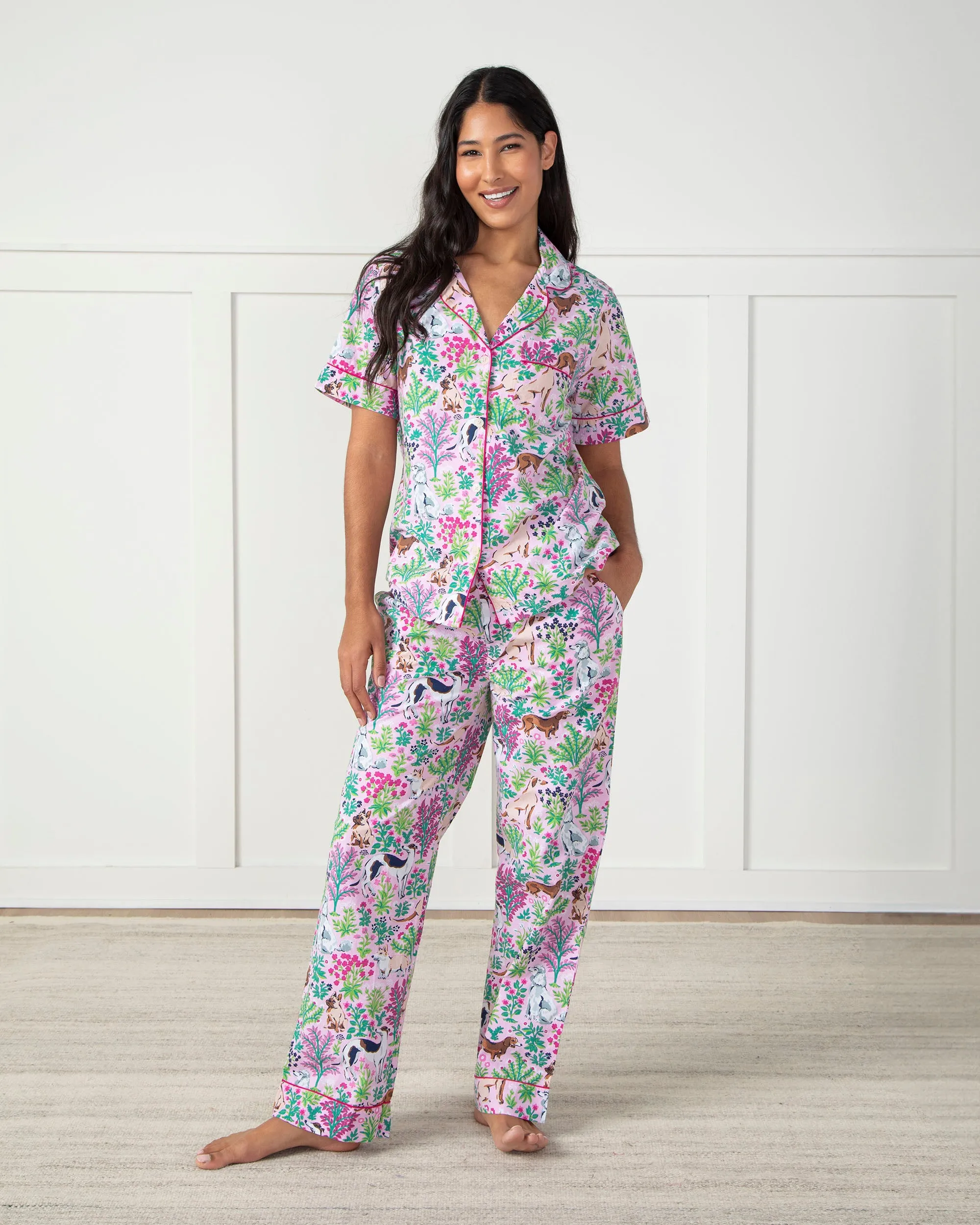 Must Love Dogs - Tall Short Sleep Top & Long Pants Set - Pink Peony sold by Printfresh