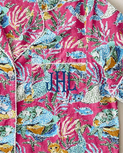 Meowing Mermaids - Short Sleeve Top & Cropped Pants Set - Hot Pink sold by Printfresh