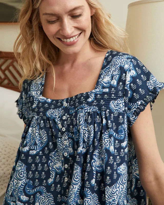 Tiger Queen - Pintuck Nightgown - Navy sold by Printfresh