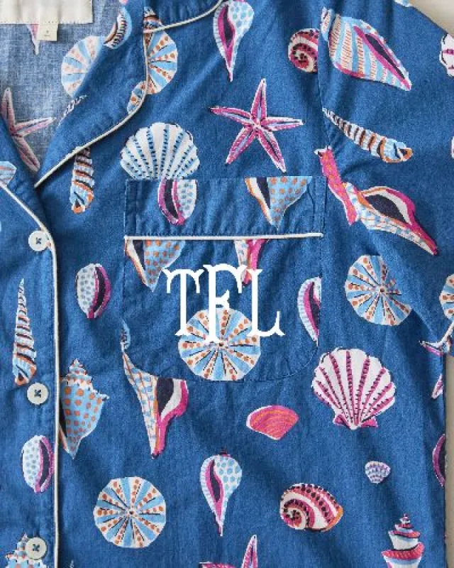 Beachcomber - Short Sleeve Top & Cropped Pajama Pants Set - Shoreline Blue sold by Printfresh