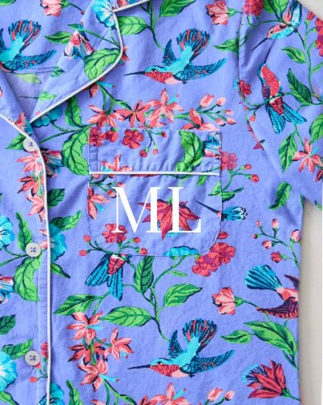 Hummingbird Haven - Short Sleeve Top & Cropped Pajama Pants Set + Gift Pouch - Crocus sold by Printfresh