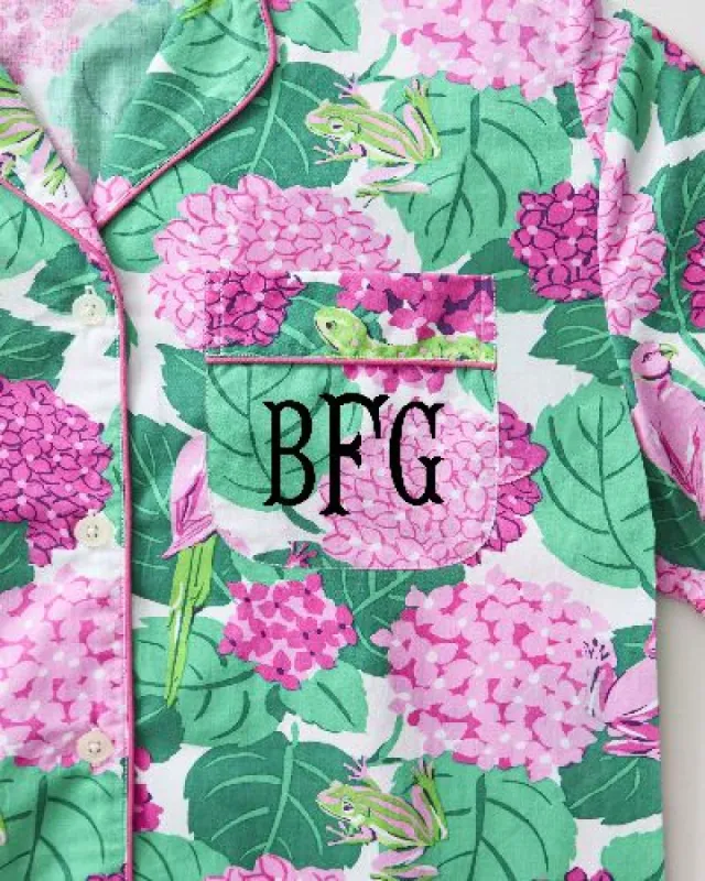 Secret Garden - Short Sleeve Top & Cropped Pajama Pants Set - Pink Hydrangea sold by Printfresh