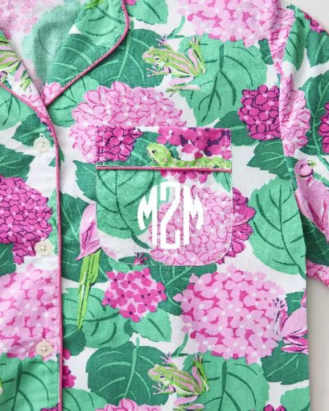 Secret Garden - Short Sleeve Top & Cropped Pajama Pants Set - Pink Hydrangea sold by Printfresh