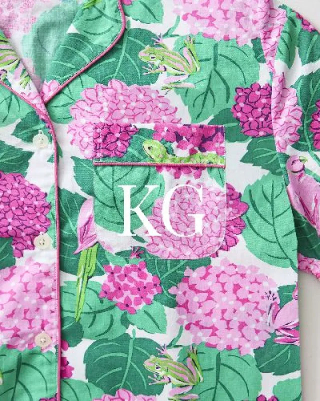 Secret Garden - Short Sleeve Top & Cropped Pajama Pants Set - Pink Hydrangea sold by Printfresh