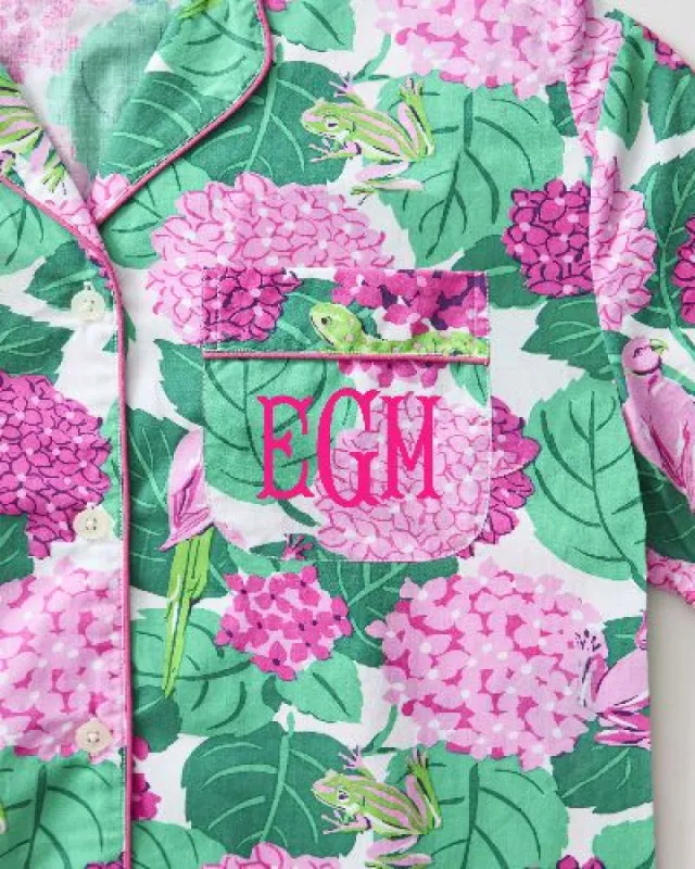 Secret Garden - Short Sleeve Top & Cropped Pajama Pants Set - Pink Hydrangea sold by Printfresh