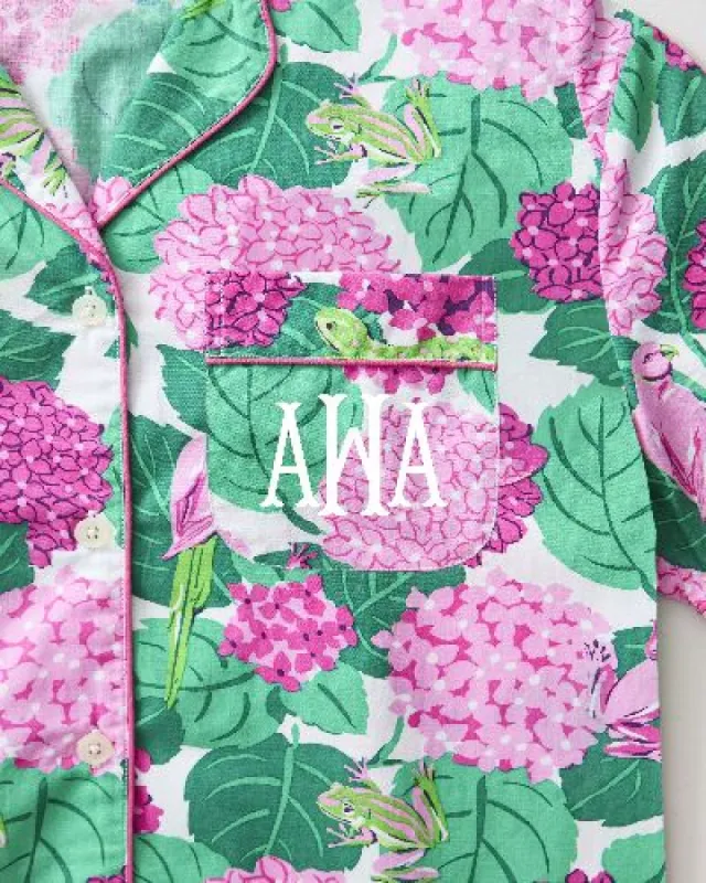 Secret Garden - Short Sleeve Top & Cropped Pajama Pants Set - Pink Hydrangea sold by Printfresh