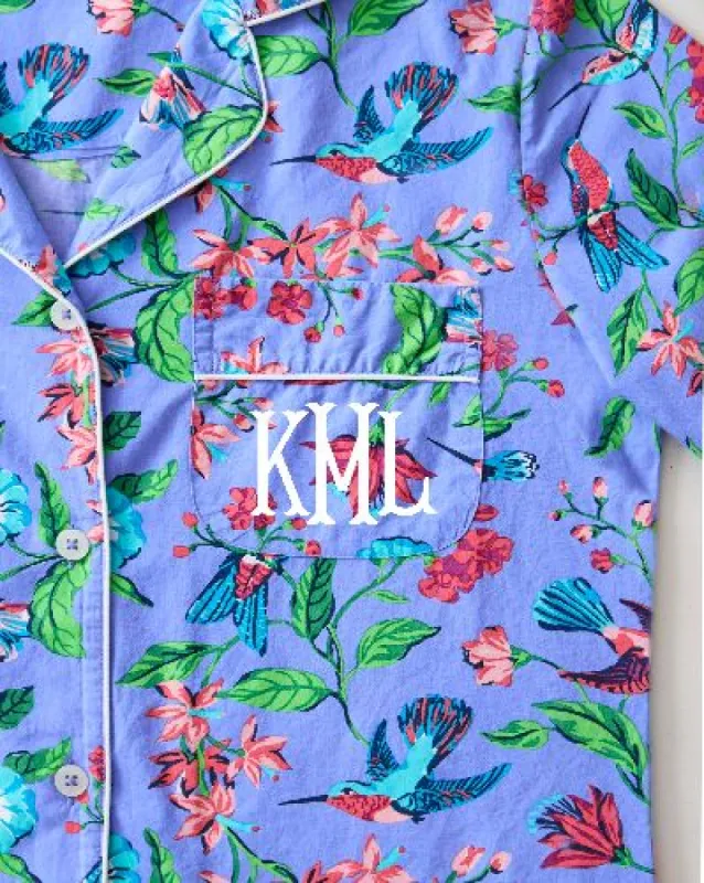 Hummingbird Haven - Short Sleeve Top & Cropped Pajama Pants Set + Gift Pouch - Crocus sold by Printfresh