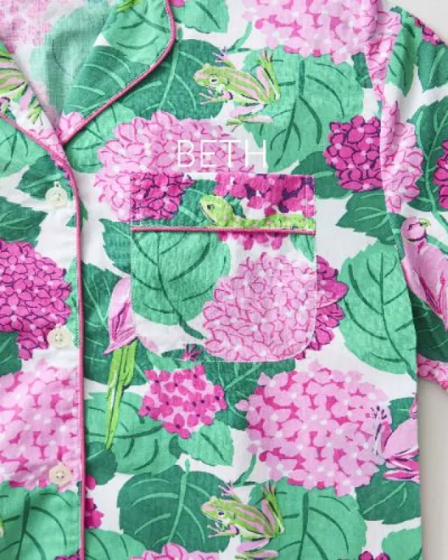 Secret Garden - Short Sleeve Top & Cropped Pajama Pants Set - Pink Hydrangea sold by Printfresh