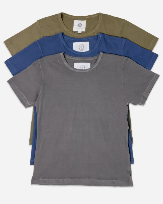 Sunday Tee - Organic Knit T-Shirt 3-Pack - Olive/Stone/Indigo sold by Printfresh