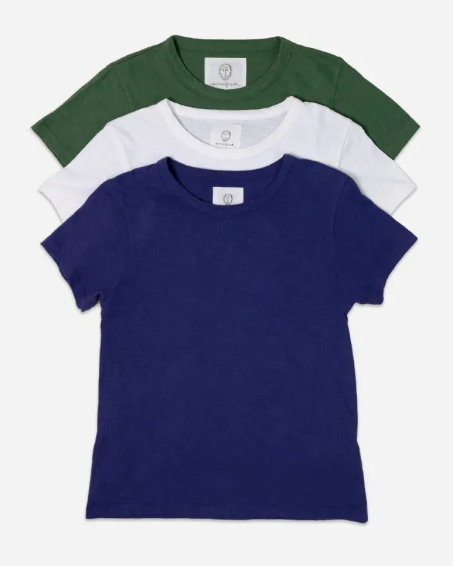 Saturday Tee - Knit T-Shirt 3-Pack - Cloud/Basil/Indigo sold by Printfresh