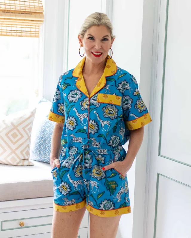 PF x Pencil & Paper Co. Floral Safari - Short Sleep Set - Cobalt sold by Printfresh
