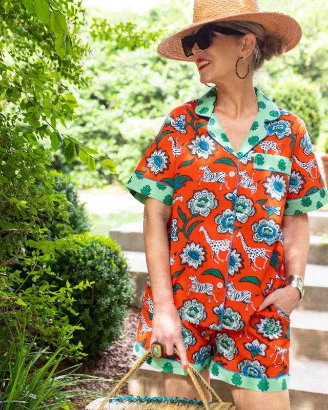 PF x Pencil & Paper Co. Floral Safari - Short Sleep Set - Scarlet sold by Printfresh