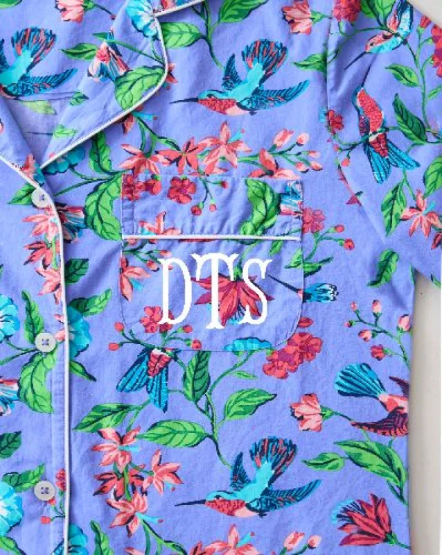 Hummingbird Haven - Short Sleeve Top & Cropped Pajama Pants Set + Gift Pouch - Crocus sold by Printfresh