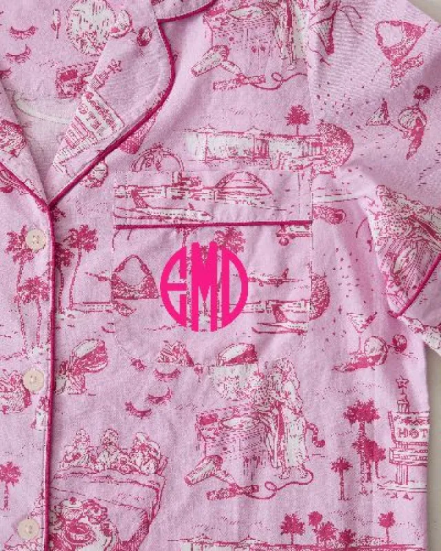 PF x Sean Taylor Girls' Trip Toile - Long Sleep Set - Rose sold by Printfresh