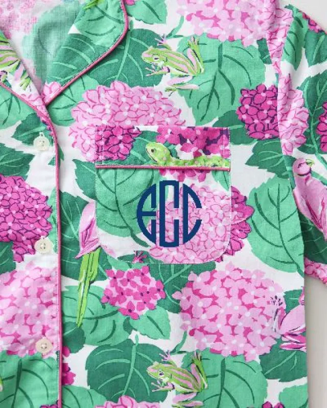 Secret Garden - Short Sleeve Top & Cropped Pajama Pants Set - Pink Hydrangea sold by Printfresh