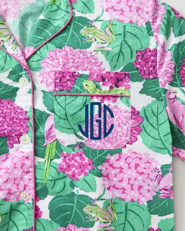 Secret Garden - Short Sleeve Top & Cropped Pajama Pants Set - Pink Hydrangea sold by Printfresh