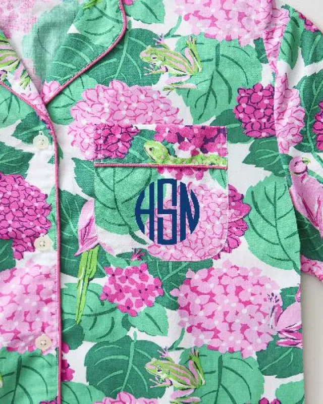 Secret Garden - Short Sleeve Top & Cropped Pajama Pants Set - Pink Hydrangea sold by Printfresh