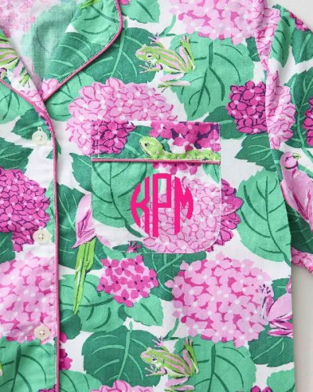 Secret Garden - Short Sleeve Top & Cropped Pajama Pants Set - Pink Hydrangea sold by Printfresh