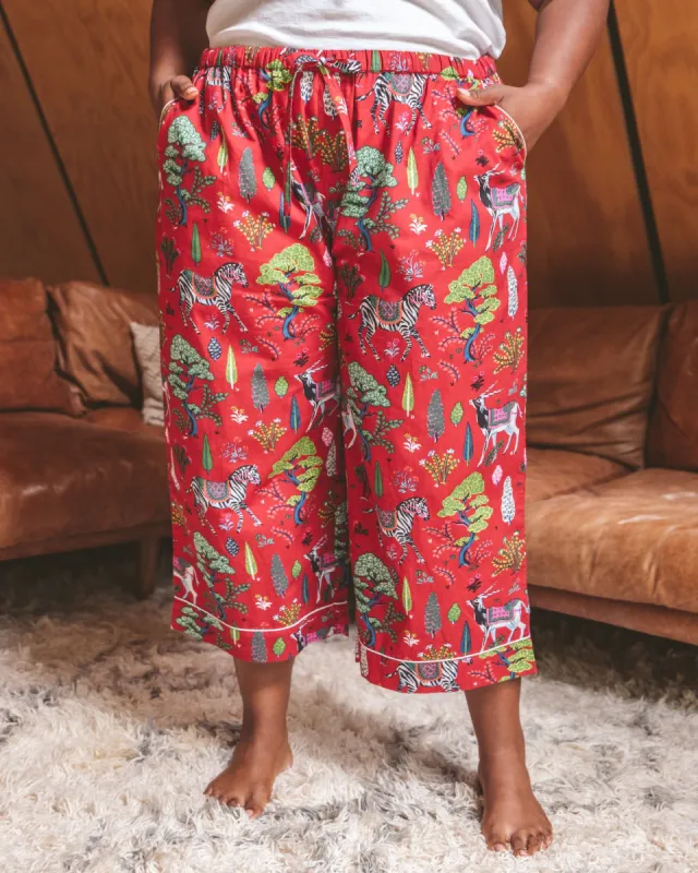 Antelope's Forest - Cropped Pajama Pants - Ruby sold by Printfresh