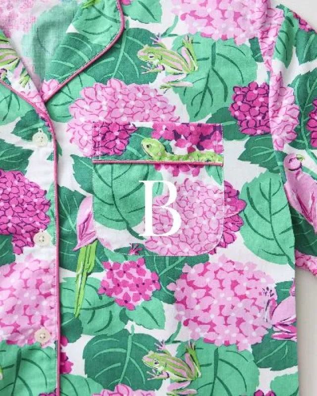 Secret Garden - Short Sleeve Top & Cropped Pajama Pants Set - Pink Hydrangea sold by Printfresh