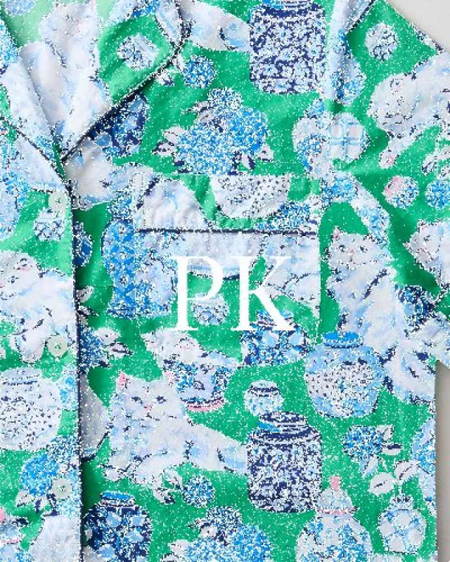 Fancy Cat - Short Sleeve Top & Cropped Pajama Pants Set - Green Juice sold by Printfresh