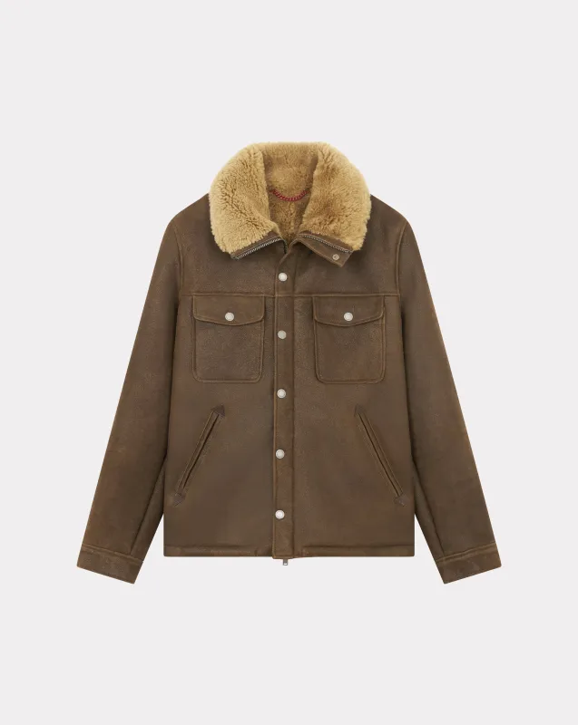 BRAUNE V-SHEARLING-LEDERJACKE made by Chevignon