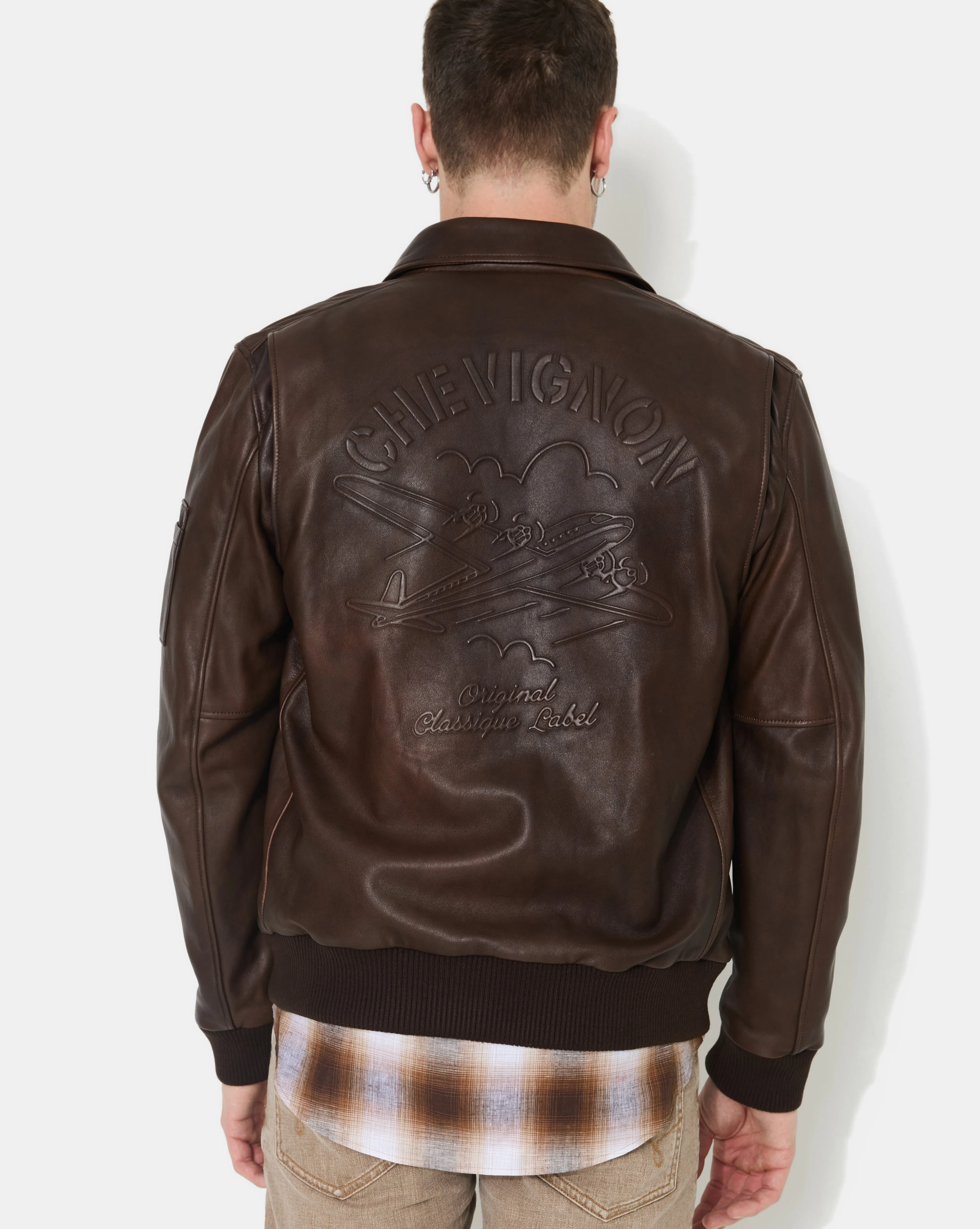 VESTE EN CUIR DWIGHT MARRON sold by Chevignon product image thumbnail 3