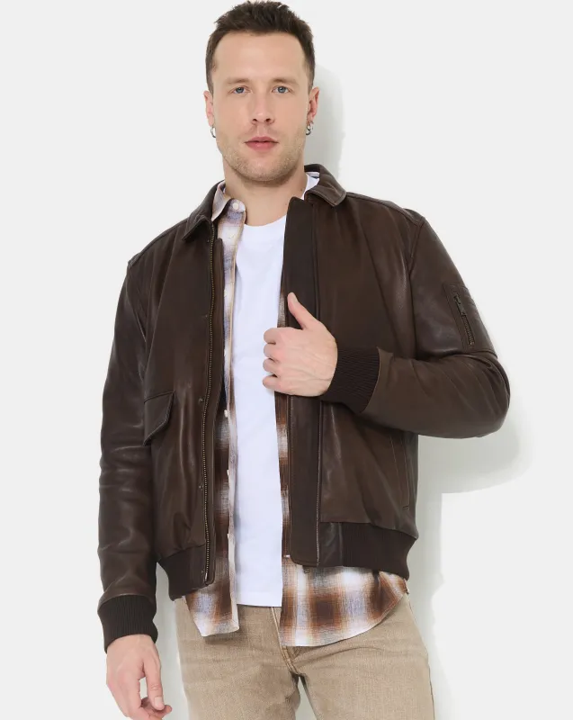 VESTE EN CUIR DWIGHT MARRON made by Chevignon