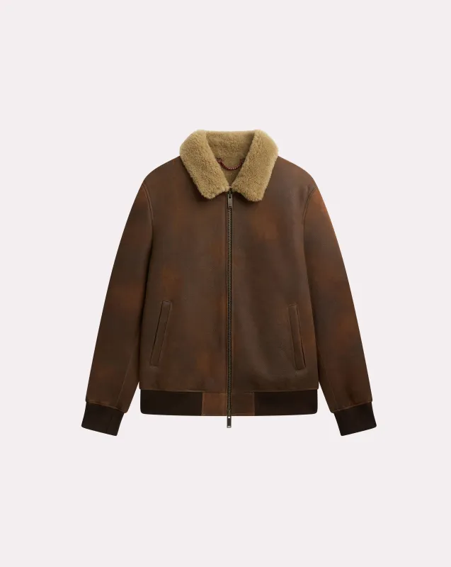 BLOUSON EN CUIR PILOT SHEEP MARRON made by Chevignon