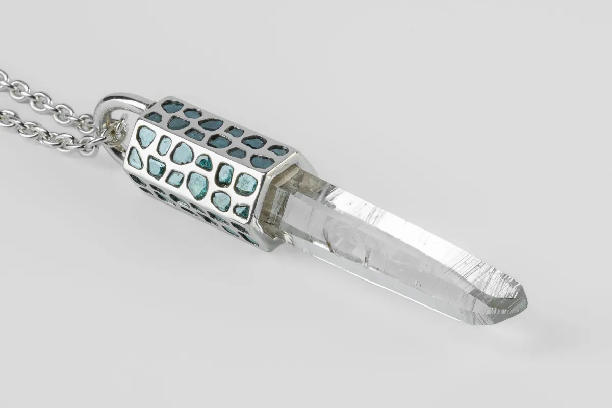 Talisman Necklace (Mega Pavé, Blue Diamond Slabs, Lemurian Quartz, PA+BDIA+LEM) sold by Parts of Four