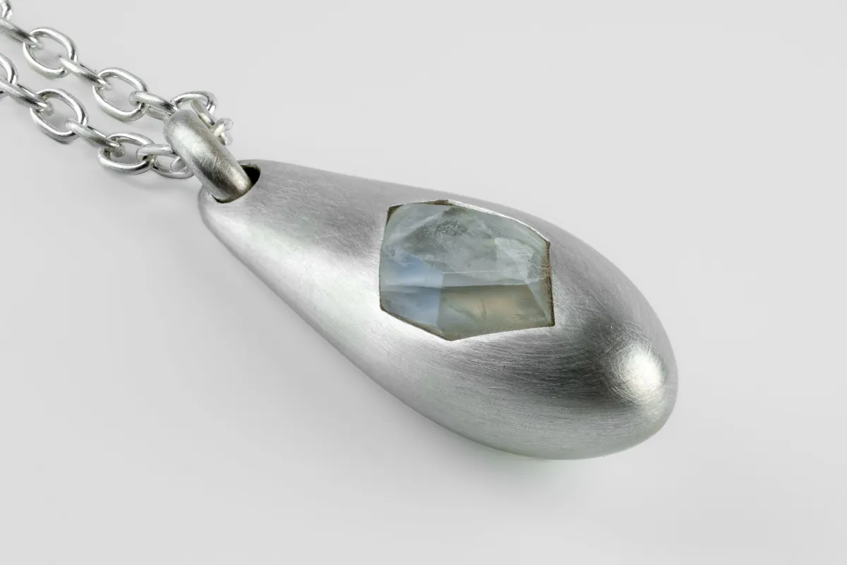 Chrysalis Necklace (Cremaster Emergence, Rainbow Moonstone, MA+RMS) sold by Parts of Four