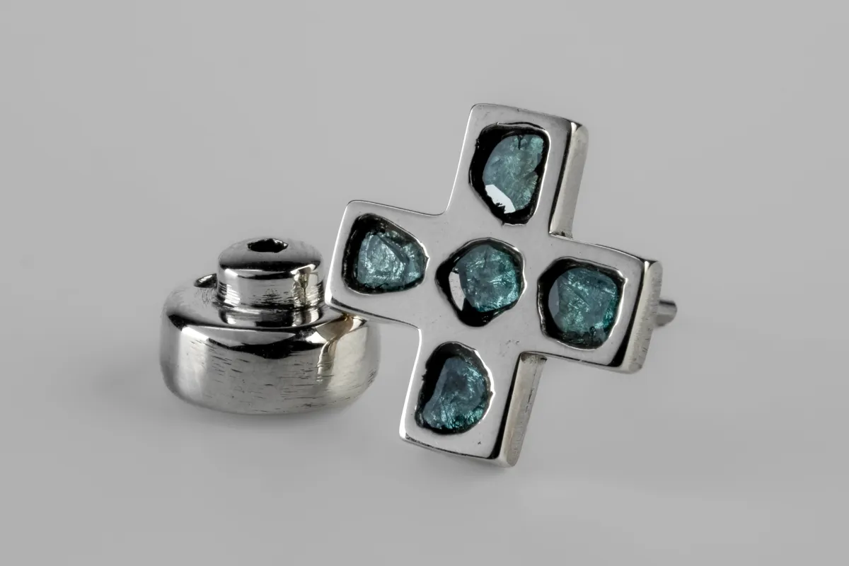 Plus Earring (Mega Pavé, Blue Diamond Slabs, 12mm, PA+BDIA) sold by Parts of Four