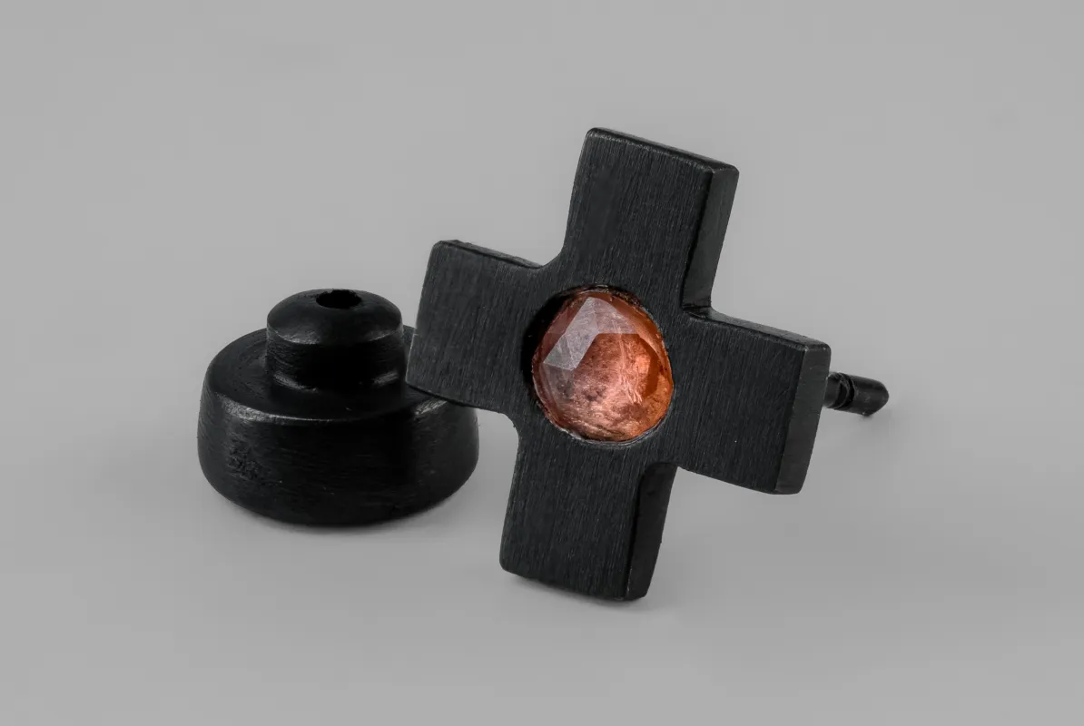 Plus Earring (0.2 CT, Orange Sapphire Faceted Slab, 12mm, KA+OSAF) sold by Parts of Four