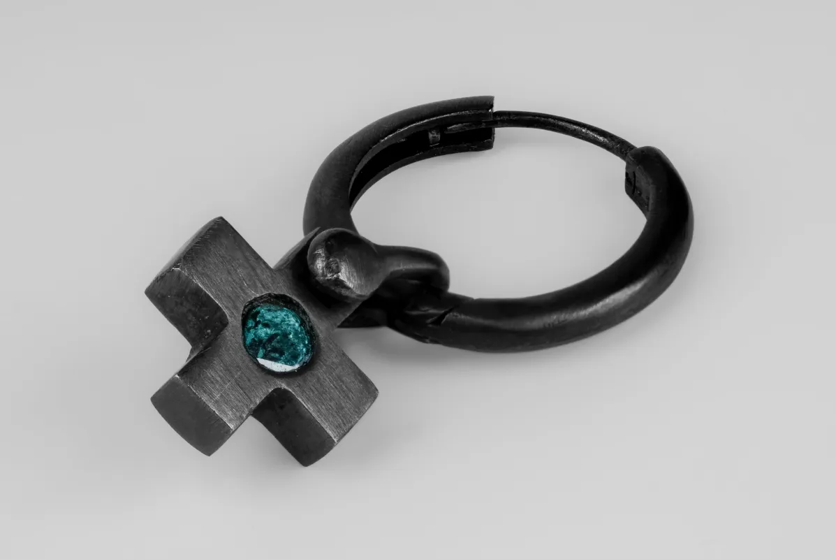 Hoop Earring (Small, Plus Charm Var., 0.1 CT, Blue Diamond Slab, 15mm, KA+BDIA) sold by Parts of Four