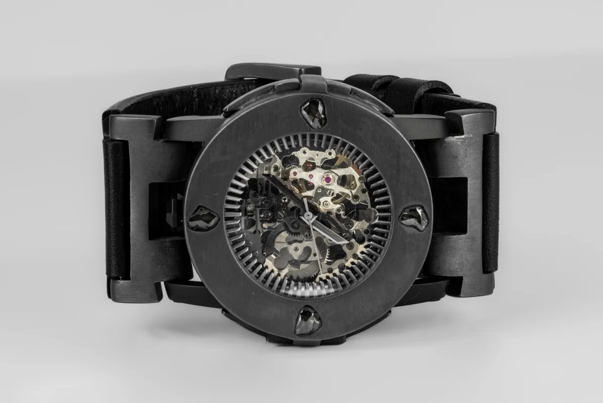 P4—FOB Watch #8296 (Case [0.8 CT, 4 Diamond Slabs], Straight Strap [Buckle], Black Matte, KA+DIA-KA-NG) sold by Parts of Four