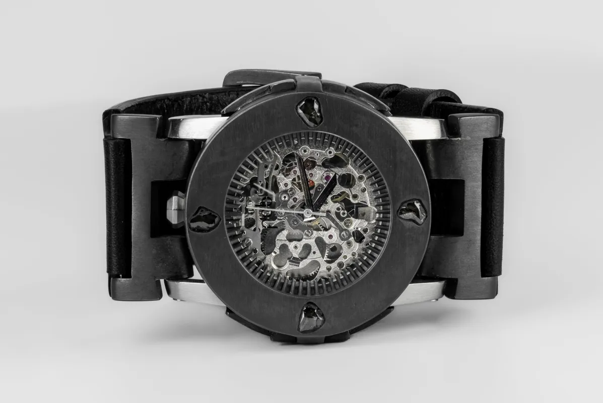 P4—FOB Watch #8294 (Case [0.8 CT, 4 Diamond Slabs], Straight Strap [Buckle], Silver Skeleton, KA+DIA-KA-NG) sold by Parts of Four