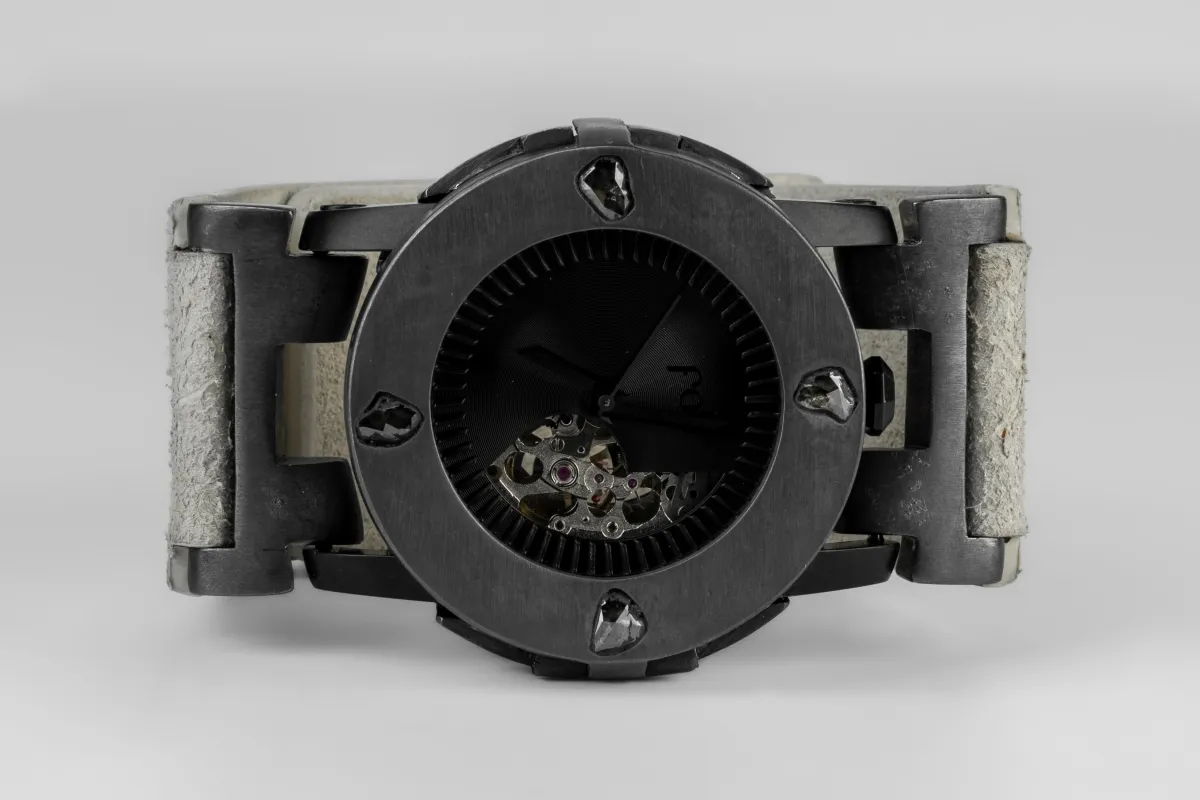 P4—FOB Watch #8326 (Case [0.8 CT, 4 Diamond Slabs], Straight Strap [Studs], Phantom, KA+DIA-KA-FLE) sold by Parts of Four