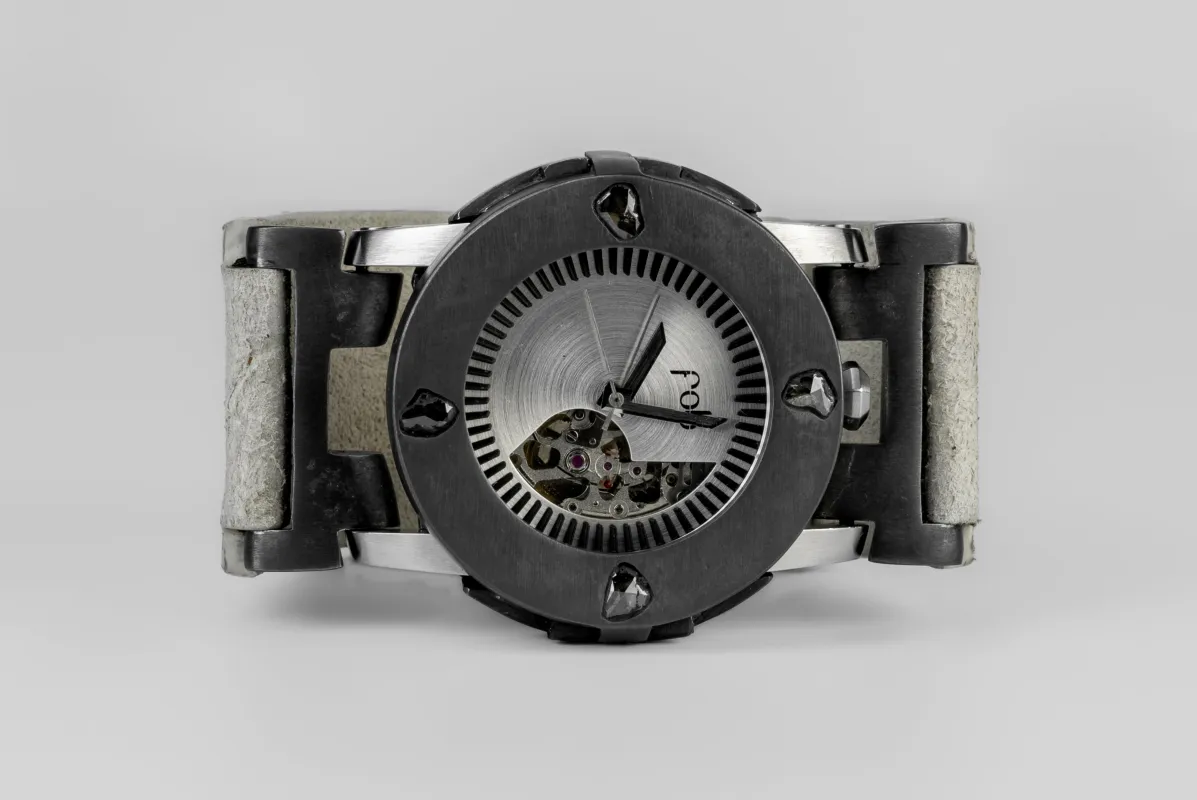 P4—FOB Watch #8325 (Case [0.8 CT, 4 Diamond Slabs], Straight Strap [Studs], Black Matte, KA+DIA-KA-FLE) sold by Parts of Four