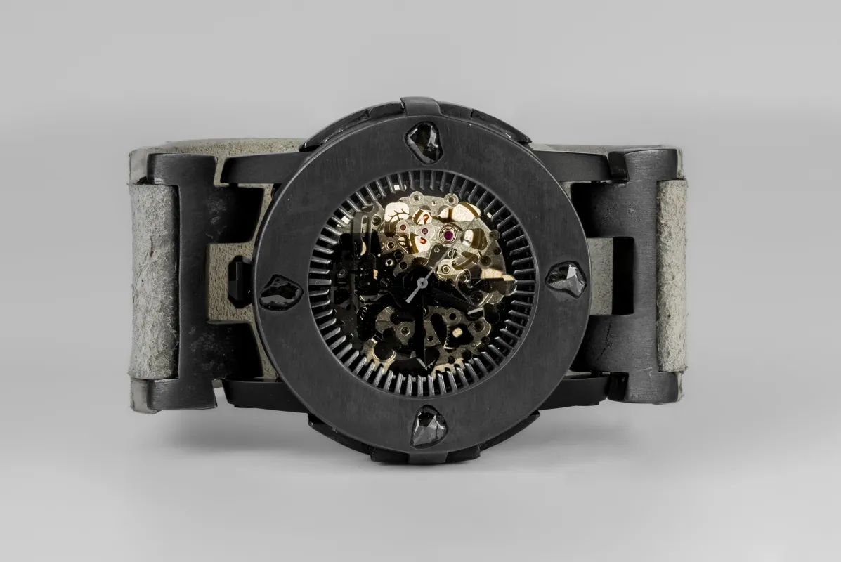 P4—FOB Watch #8324 (Case [0.8 CT, 4 Diamond Slabs], Straight Strap [Studs], Oblivion, KA+DIA-KA-FLE) sold by Parts of Four