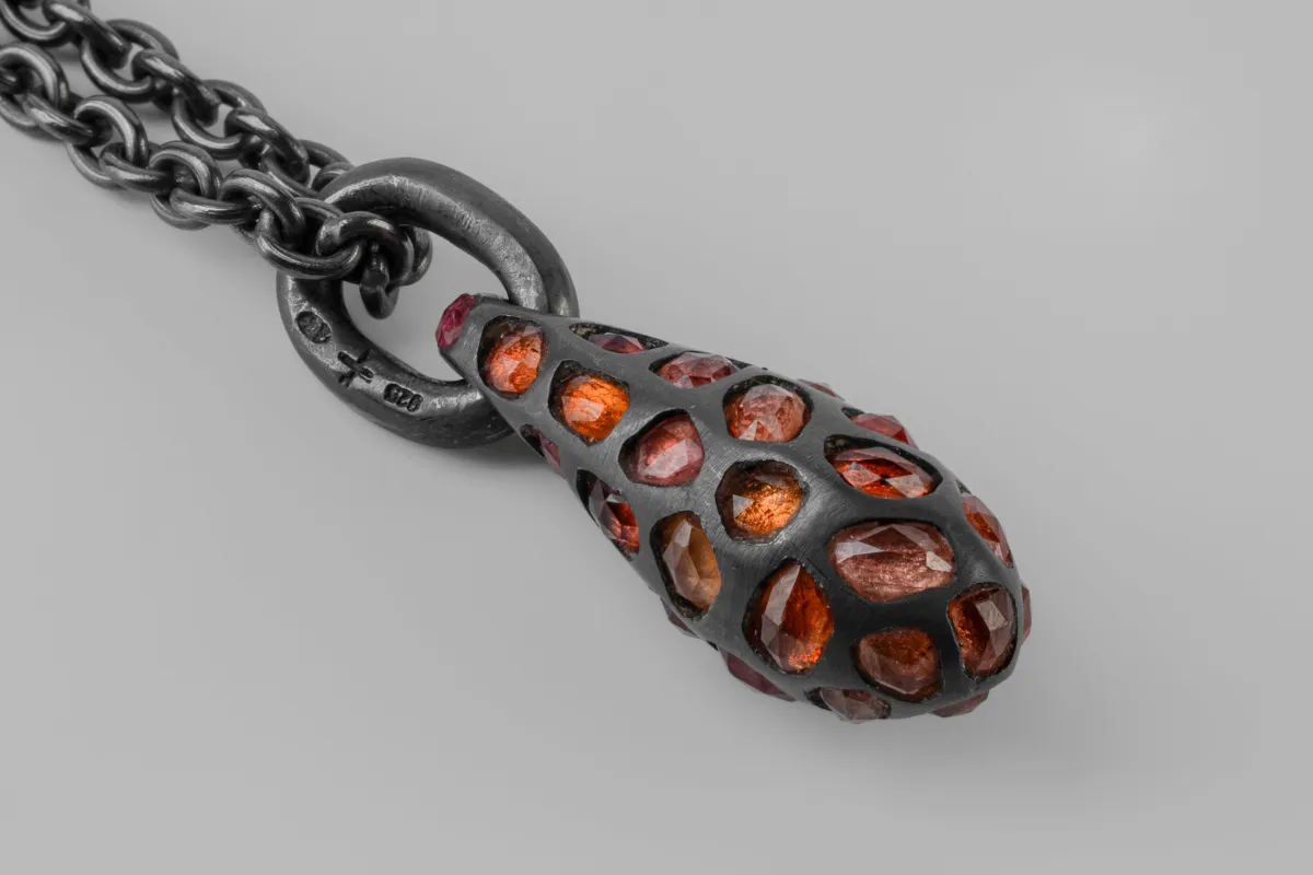 Chrysalis Necklace (Nympha, Mega Pavé, Orange Sapphire Faceted Slabs, No.1, KA+OSAF) sold by Parts of Four