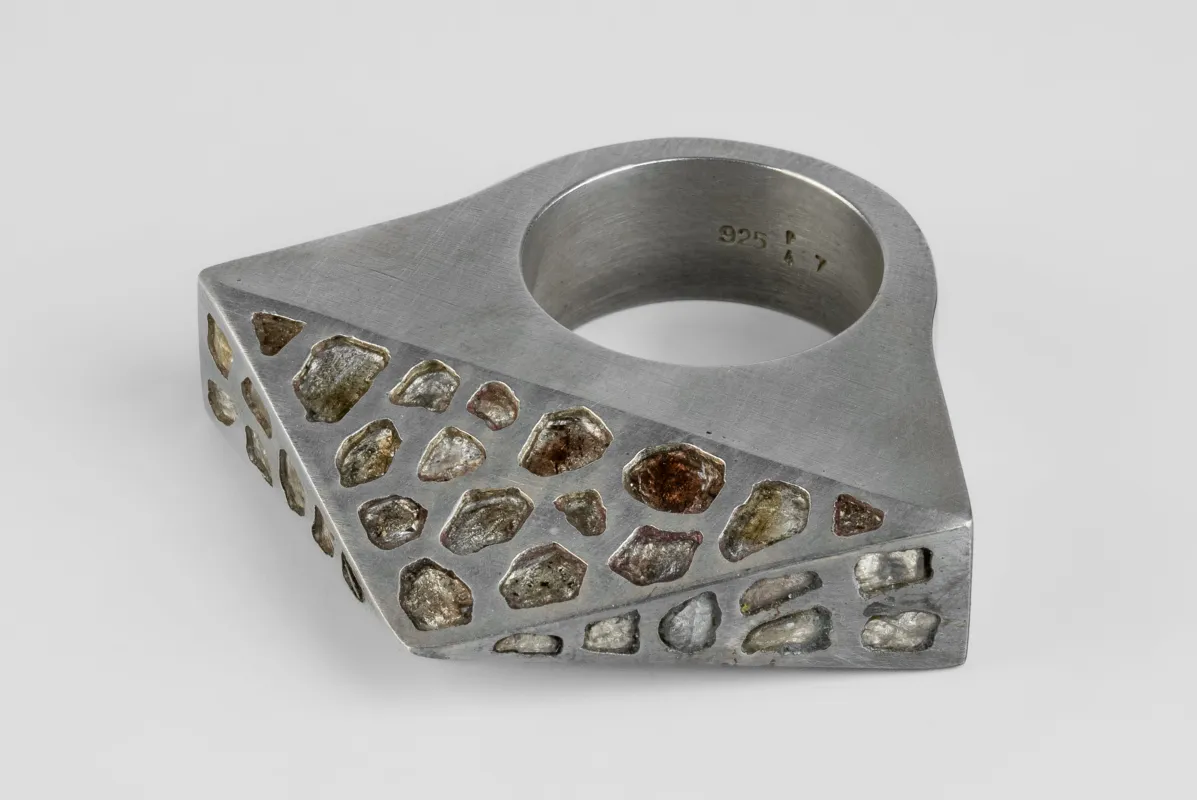 Crescent Bridge Ring (Pyramid Extrusion, Mega Pavé, 9mm, DA+DIA) sold by Parts of Four
