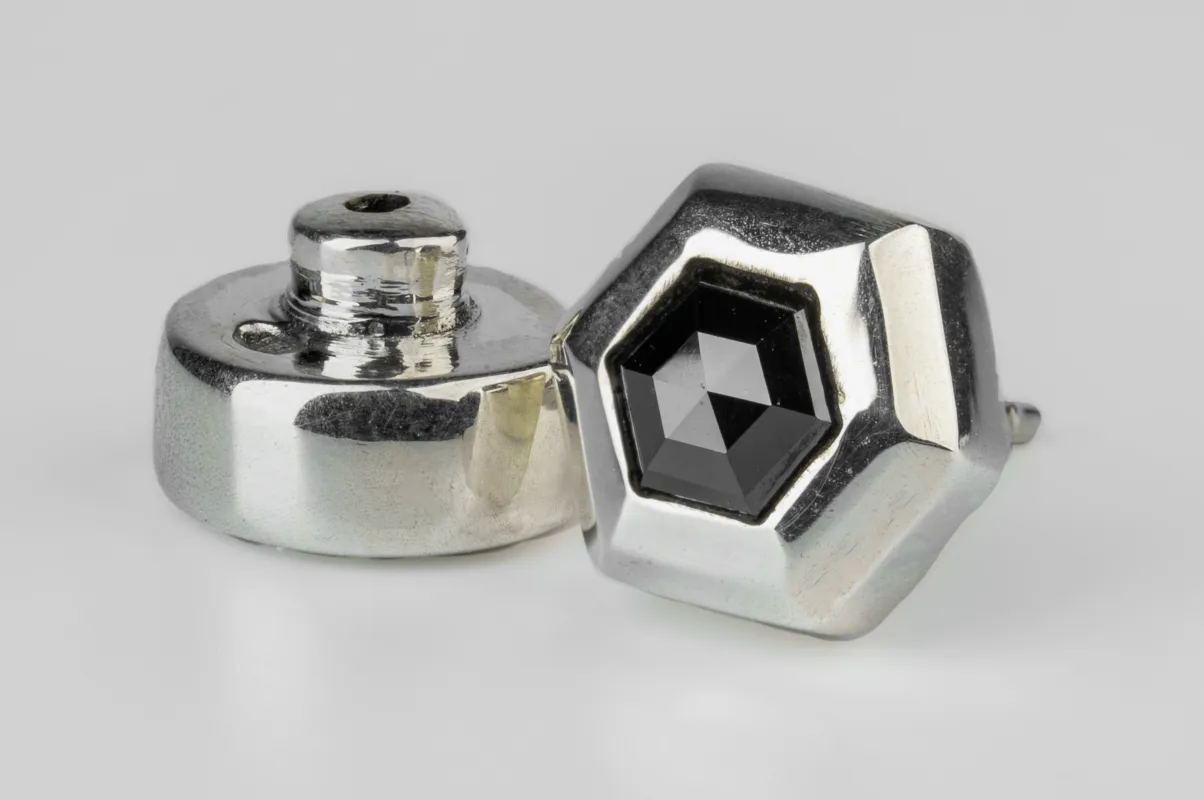 Stud Earring (9mm, Fancy Setting, Black Hex Diamond, 0.5 CT, PA+BLKDIA) sold by Parts of Four