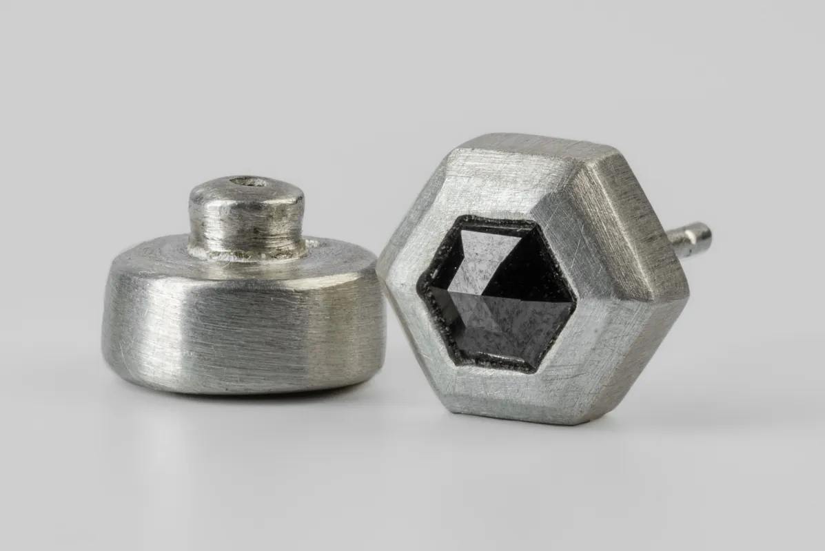 Stud Earring (9mm, Fancy Setting, Black Hex Diamond, 0.5 CT, MA+BLKDIA) sold by Parts of Four