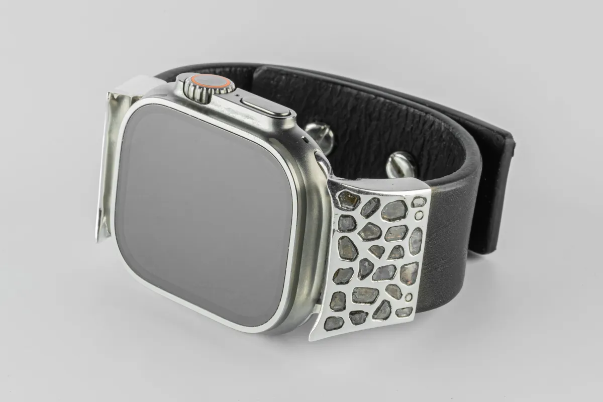 Apple Watch Bracelet (Model 1, 42-49mm, Wedge Strap, Mega Pavé, Studs, BLK+PA+DIA) sold by Parts of Four