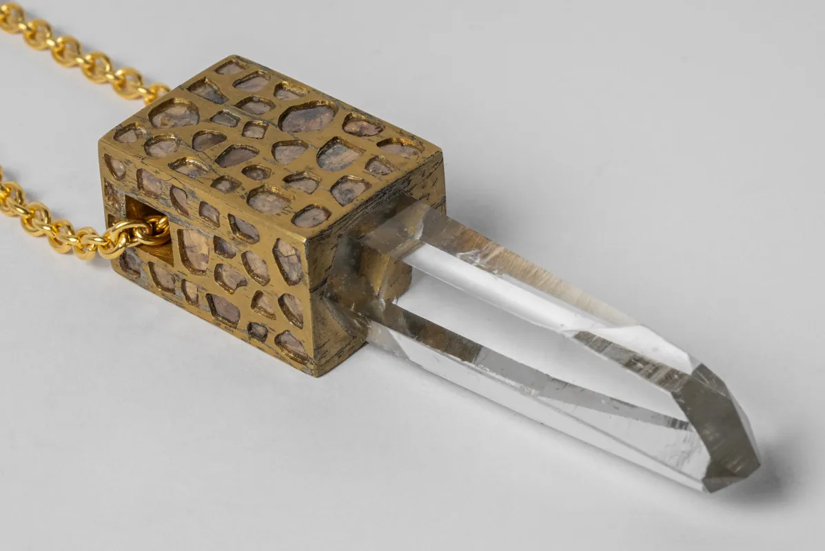 Talisman Cuboid Necklace (Mega Pavé, Lemurian Quartz, AGA+LEM+DIA) sold by Parts of Four