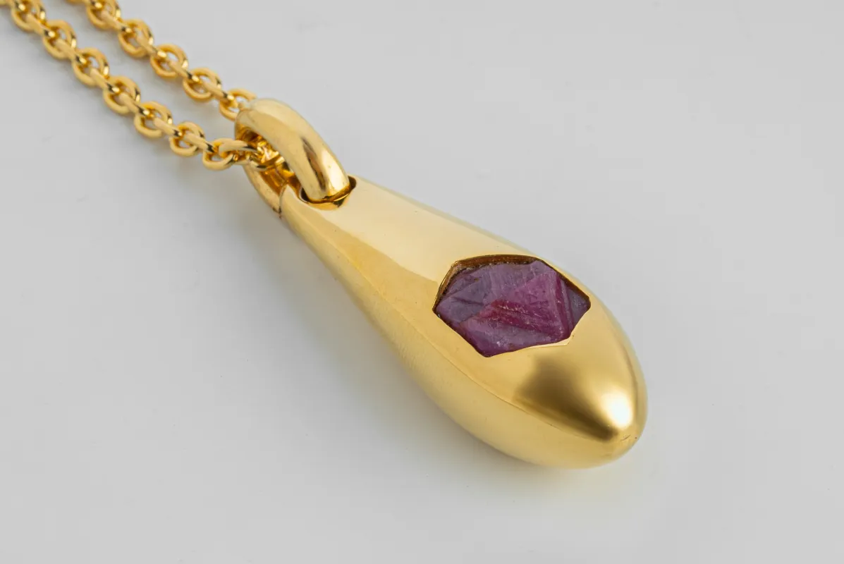 Chrysalis Necklace (Cremaster Emergence, Ruby Slab, YG+YGA+RUS) sold by Parts of Four