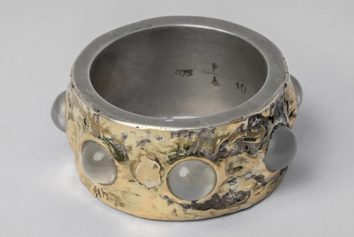 Plane Ring (Fuse, Terrestrial Surfaced, 7 Rainbow Moonstones, 12mm, DA18K+RMS) sold by Parts of Four